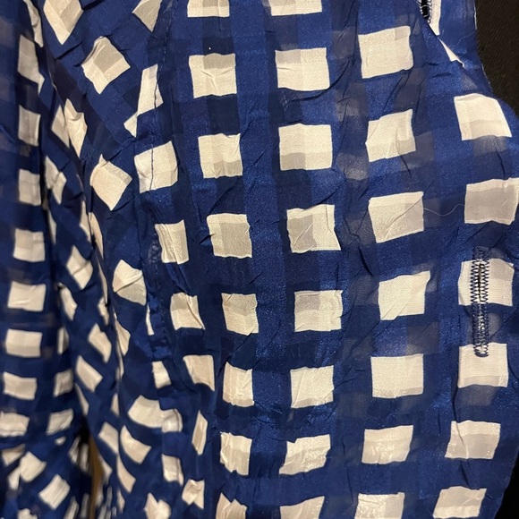 IC BY CONNIE K Sheer Subtle Navy, White Checkered Ruffle Collar Jacket Top - Picture 5 of 9